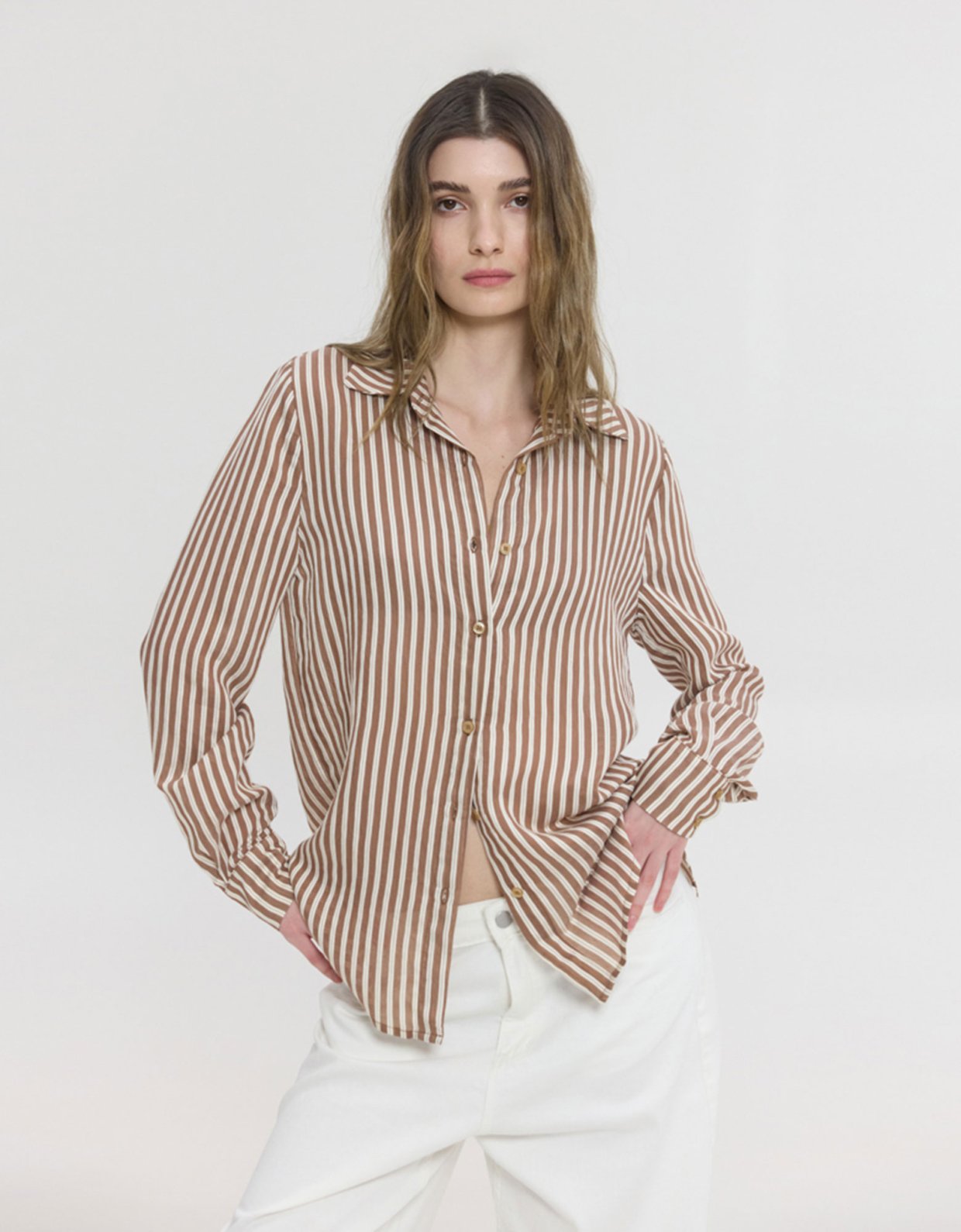 Sunset go Lucida semi sheer shirt brown